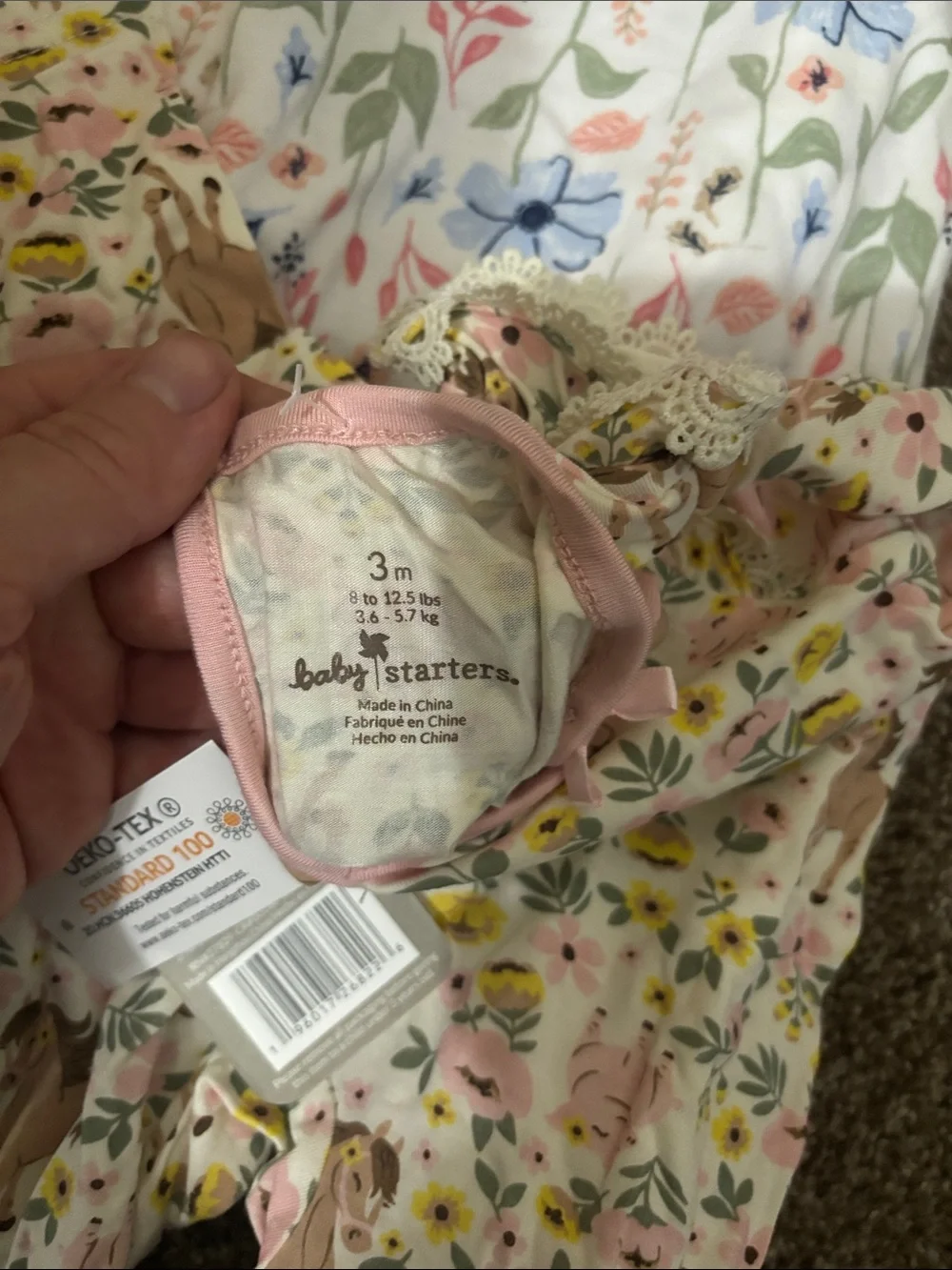 Carter's Baby Floral & Fawn One-Piece Footed Pajamas - Pink/White